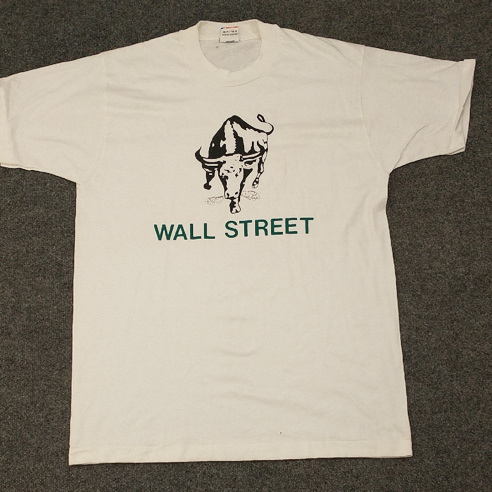 Vintage Wall Street T Shirt 1987 Bulls Wobble But Don't Fall Down Tee USA Cotton